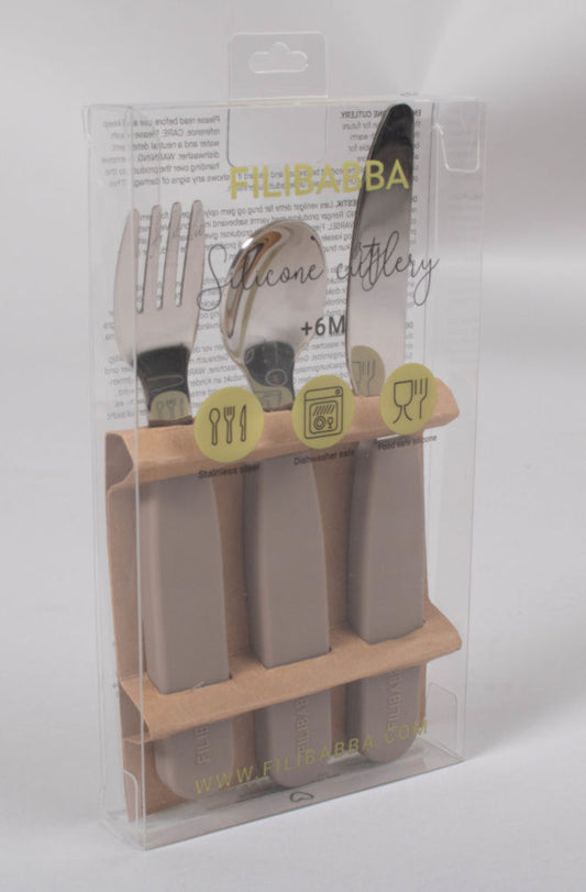 Filibabba Silikonowy zestaw sztućców 3szt. Warm Grey