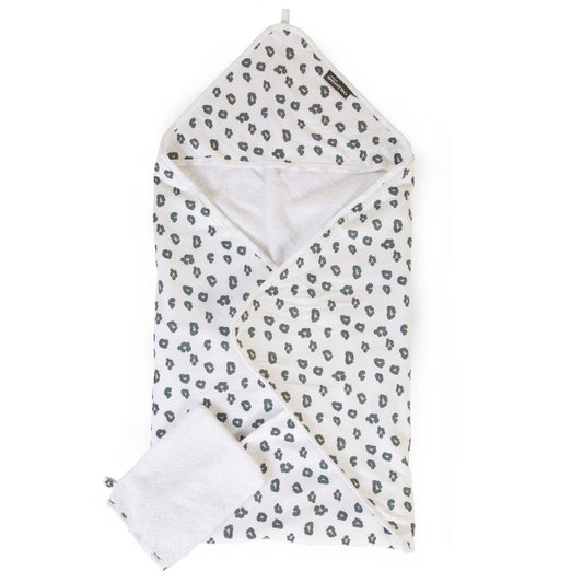 Childhome Ręcznik z kapturkiem + myjka Jersey Leopard