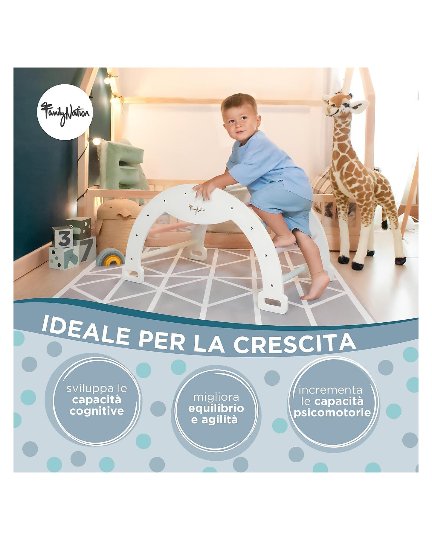 Family Nation łuk Montessori 2w1 do wspinania i bujania, do 30 kg – Rainbow Sunny Beach