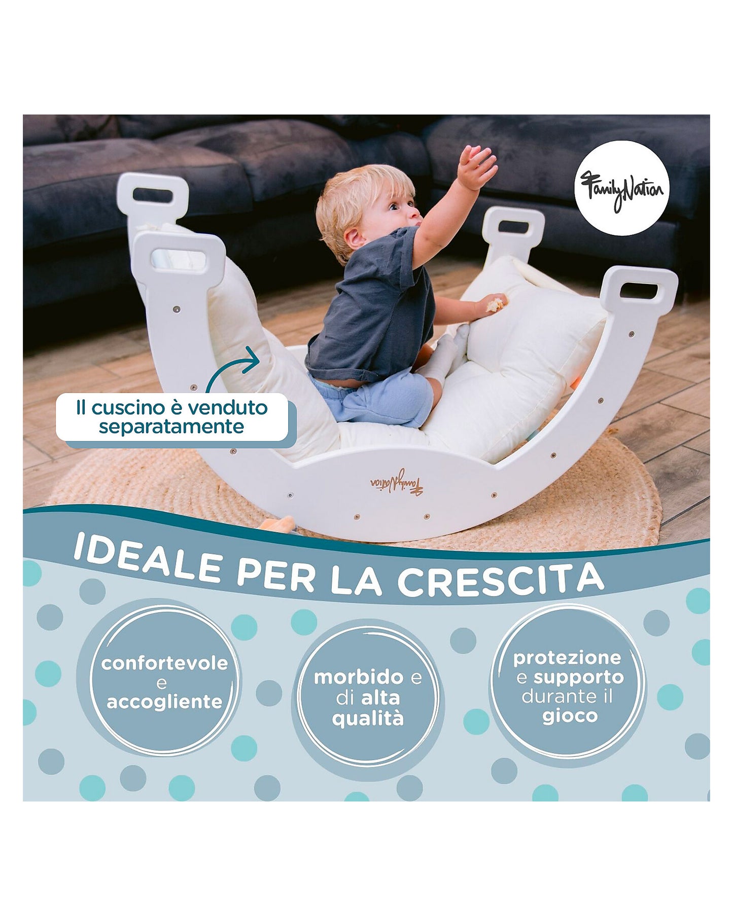 Family Nation łuk Montessori 2w1 do wspinania i bujania, do 30 kg – Rainbow Sunny Beach