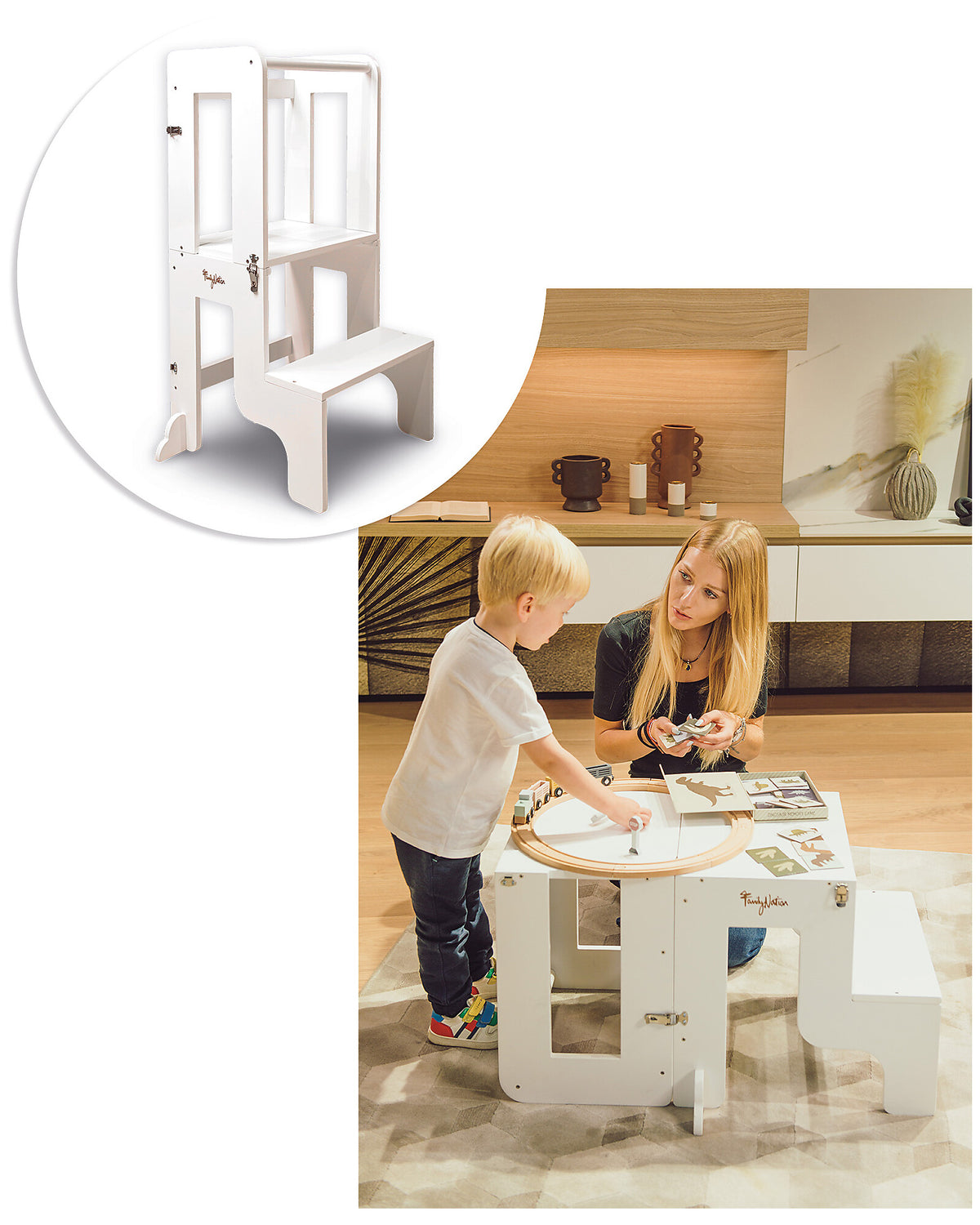 Family Nation wieża edukacyjna Montessori 2w1 – White