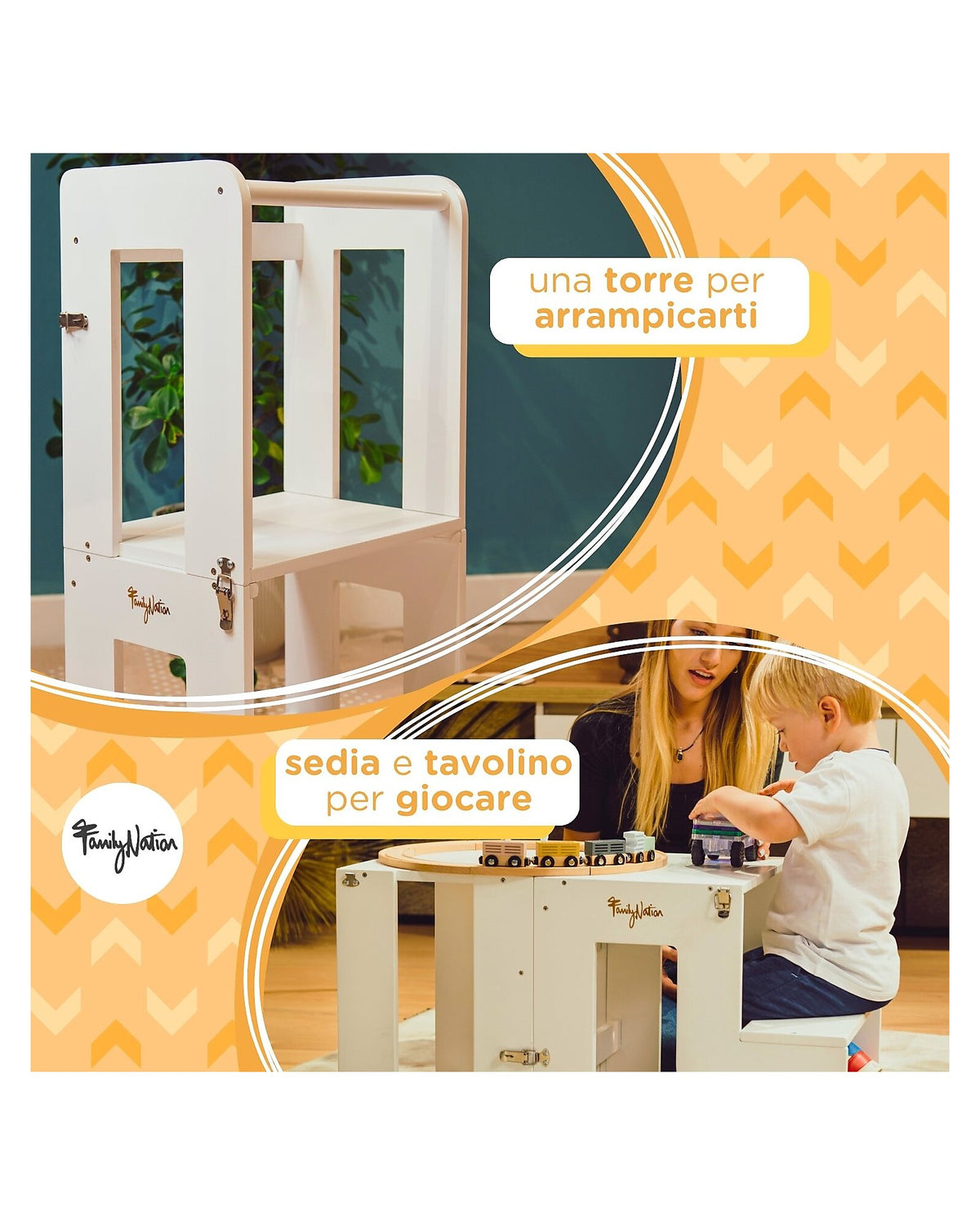 Family Nation wieża edukacyjna Montessori 2w1 – White