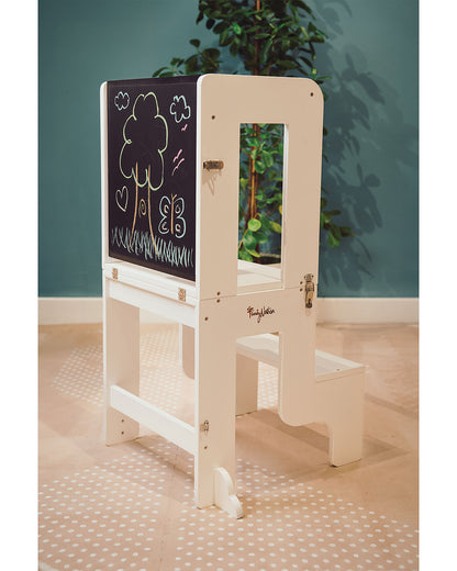 Family Nation wieża edukacyjna Montessori 3w1 z dwustronną tablicą magnetyczną – White