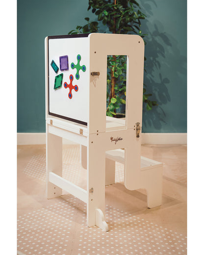 Family Nation wieża edukacyjna Montessori 3w1 z dwustronną tablicą magnetyczną – White