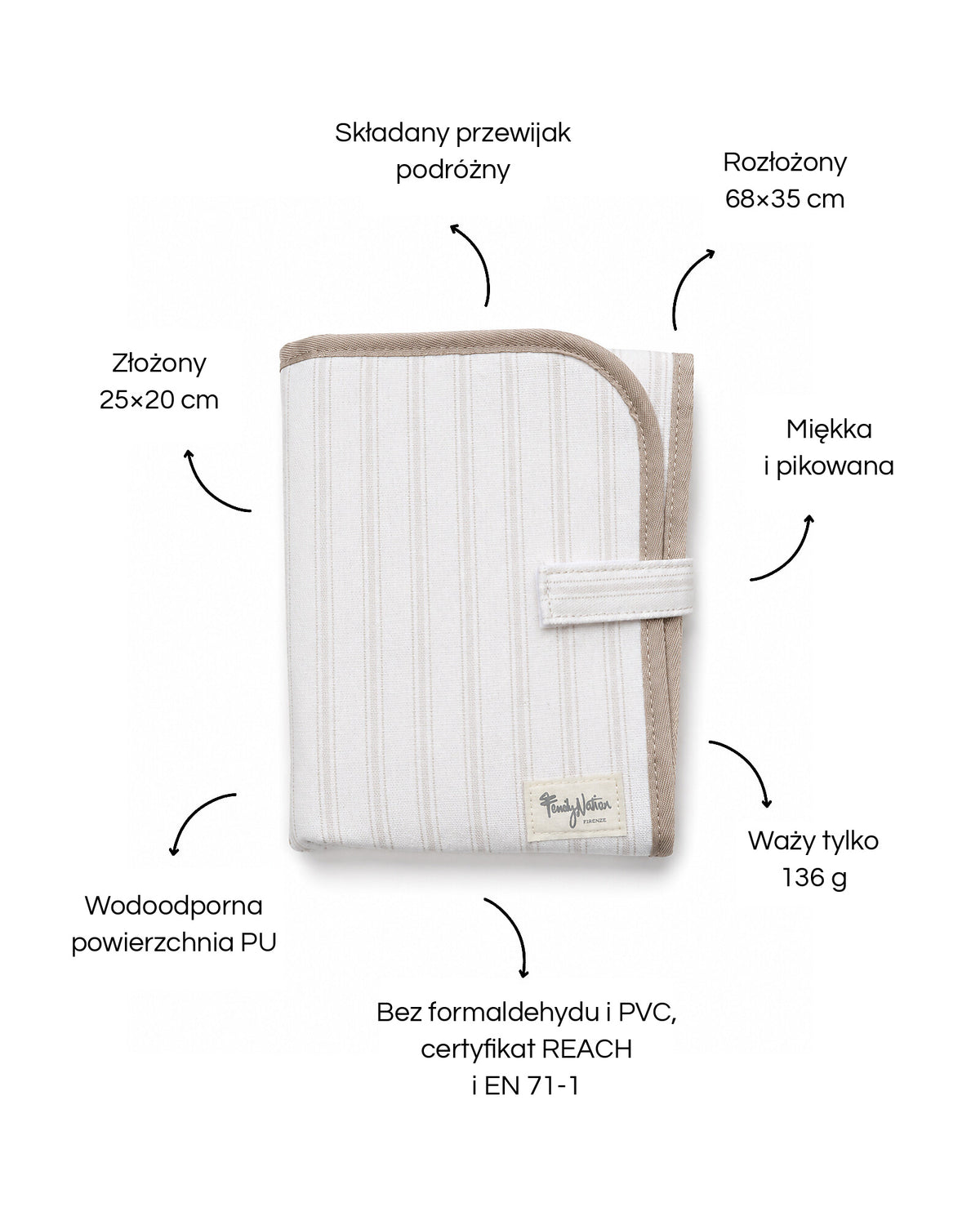 Family Nation składany przewijak podróżny – Stripes Beige